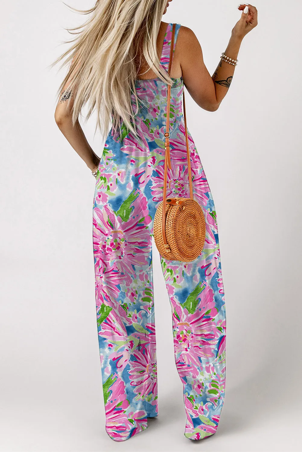 🌸 Floral Smocked Square Neck Jumpsuit with Pockets 🌸