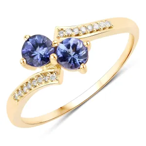 0.50 Ct Genuine Tanzanite & White Diamond 14K Yellow Ring