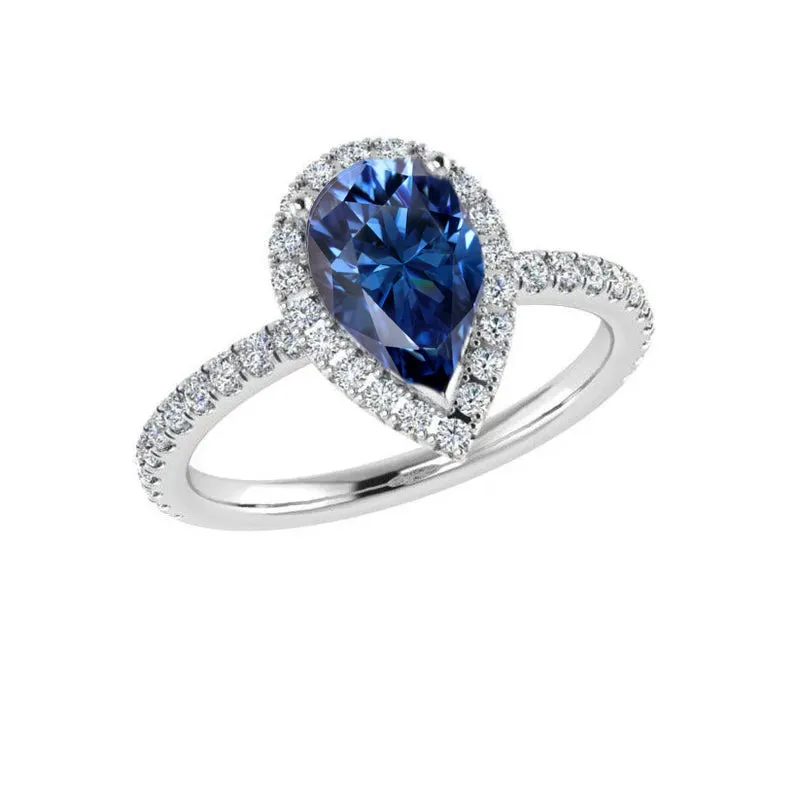 1 ct Pear Shaped Diamond Halo and Side Stones Engagement Ring