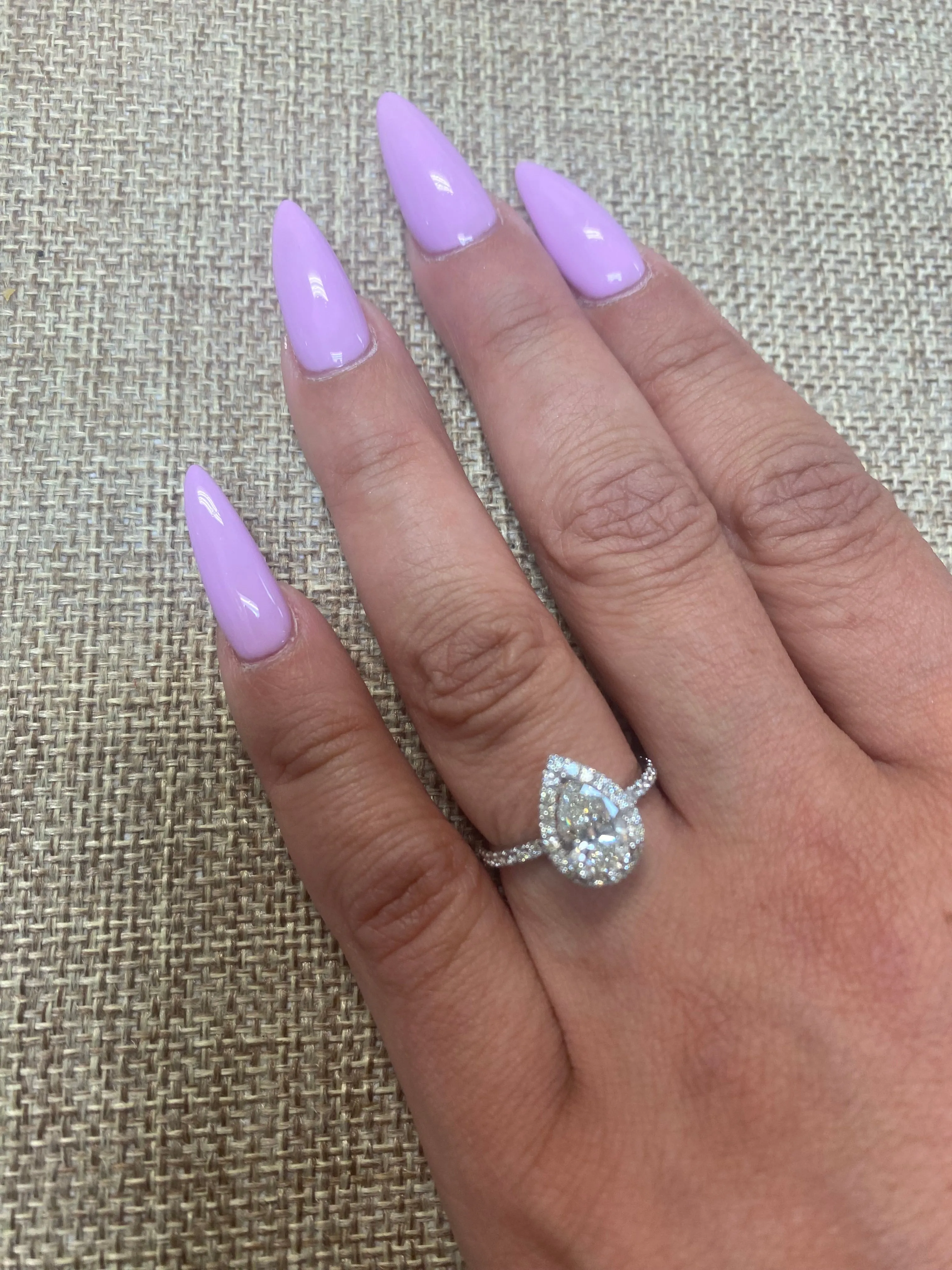1 ct Pear Shaped Diamond Halo and Side Stones Engagement Ring