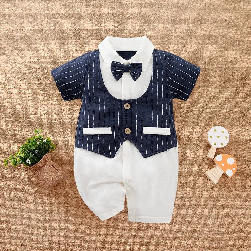 100% Cotton Bow Tie Short Sleeve Baby Jumpsuit (9 Designs)