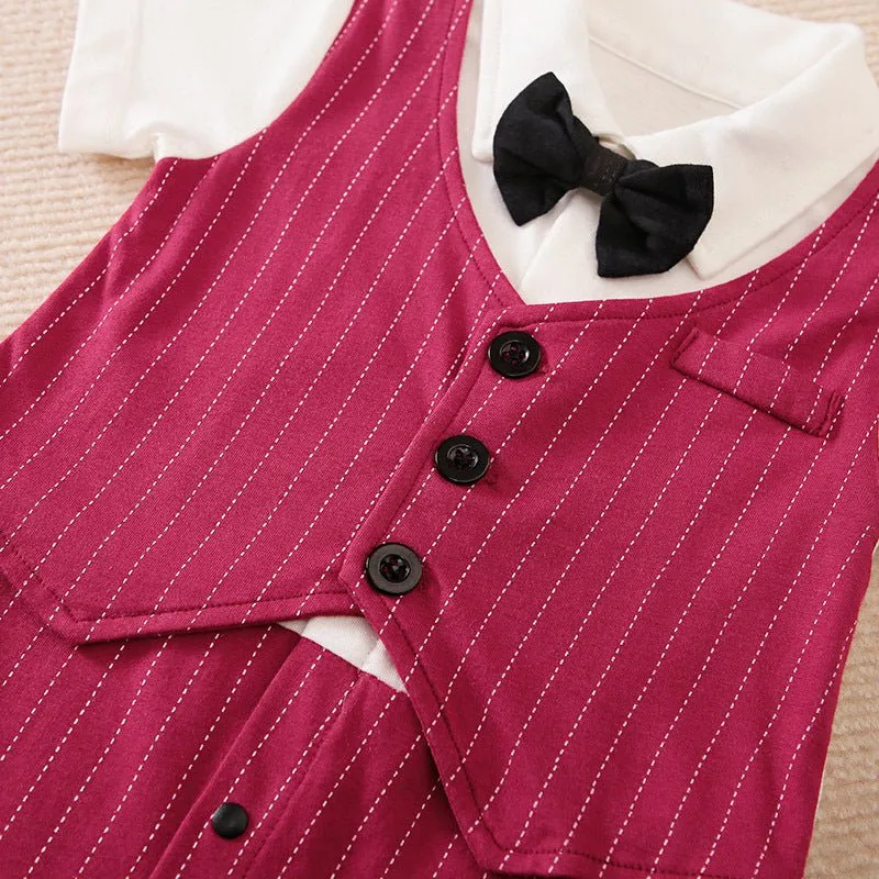 100% Cotton Bow Tie Short Sleeve Baby Jumpsuit (9 Designs)