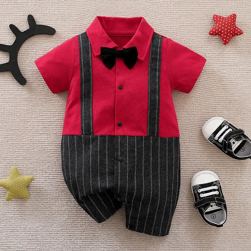 100% Cotton Bow Tie Short Sleeve Baby Jumpsuit (9 Designs)