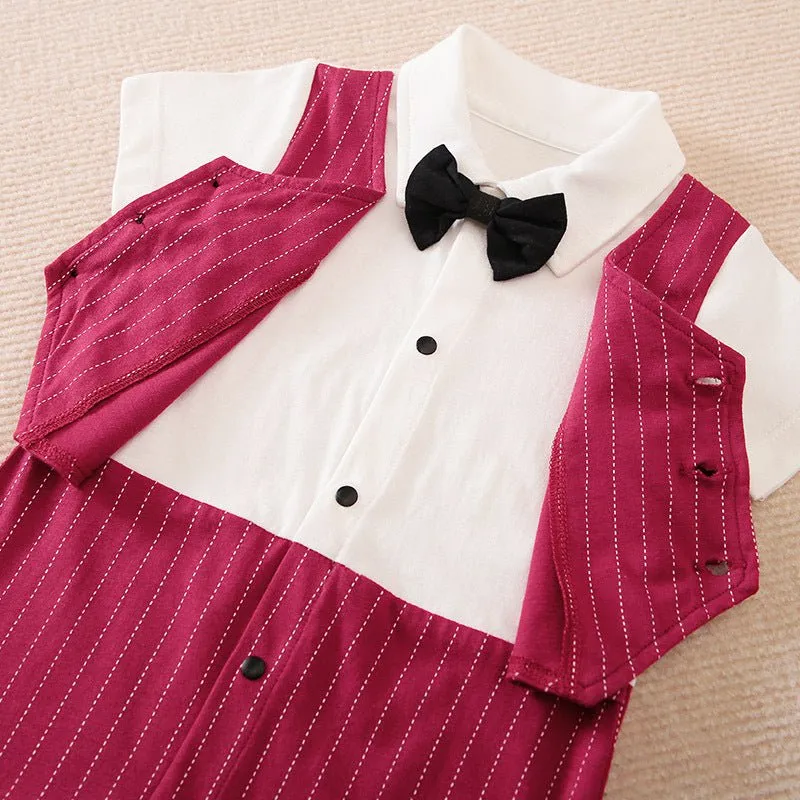 100% Cotton Bow Tie Short Sleeve Baby Jumpsuit (9 Designs)