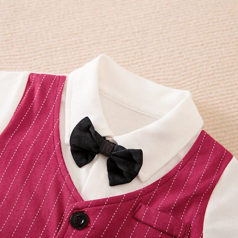 100% Cotton Bow Tie Short Sleeve Baby Jumpsuit (9 Designs)