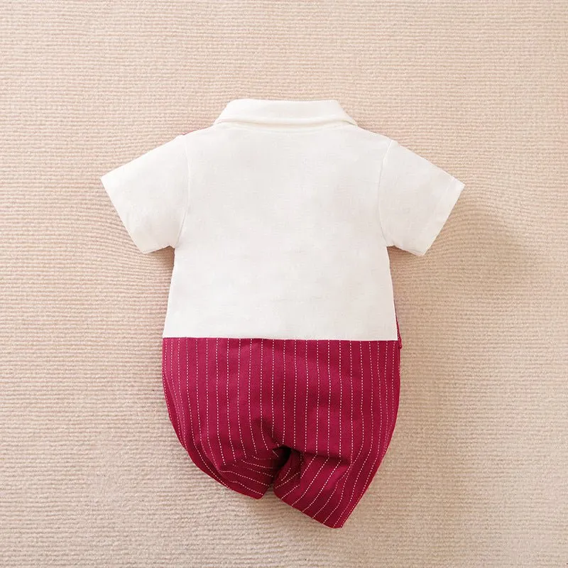 100% Cotton Bow Tie Short Sleeve Baby Jumpsuit (9 Designs)