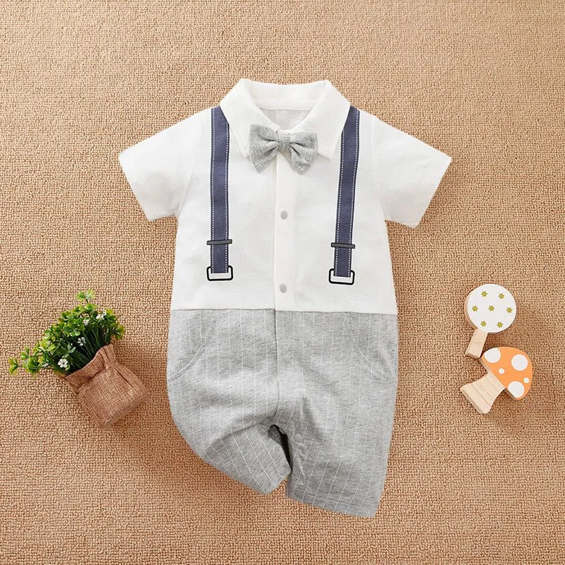 100% Cotton Bow Tie Short Sleeve Baby Jumpsuit (9 Designs)