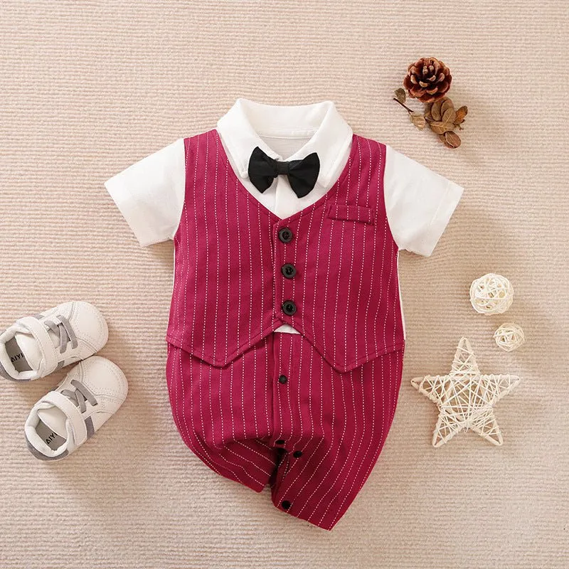 100% Cotton Bow Tie Short Sleeve Baby Jumpsuit (9 Designs)