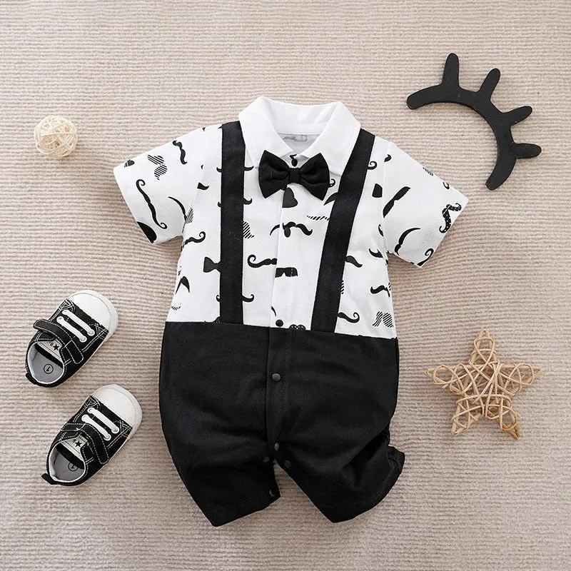 100% Cotton Bow Tie Short Sleeve Baby Jumpsuit (9 Designs)