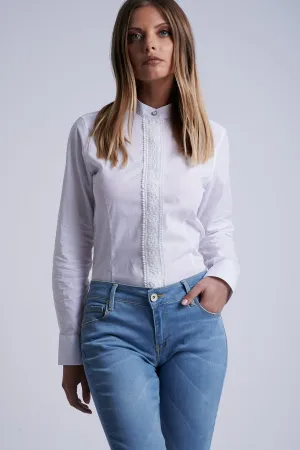 100% cotton shirt with mao collar and lace placket