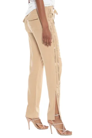 100% Silk pants with side tapes in Warm Sand