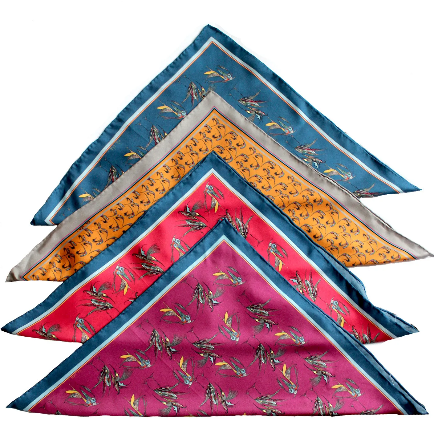 100% Silk Pocket Square in Gold Birds Pattern