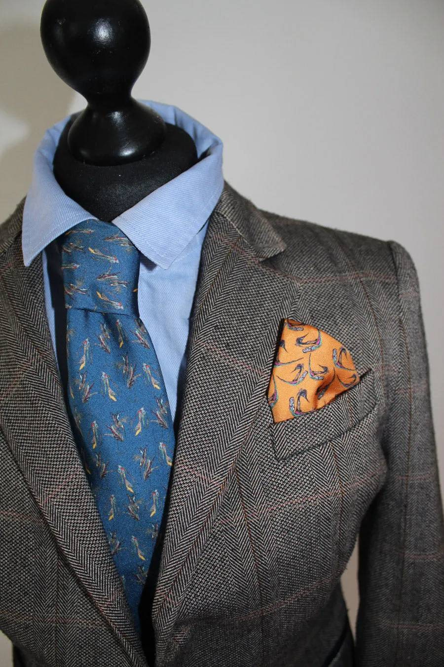 100% Silk Pocket Square in Gold Birds Pattern