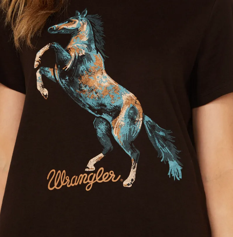 112354358-Wrangler Women's Horse Graphic Tee- Brown