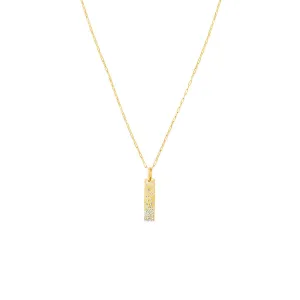 14 Karat Yellow Gold Matte Vertical Bar Pendant with White Diamonds