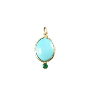 14k Gold Arizona Turquoise Pendant With Emerald Stones