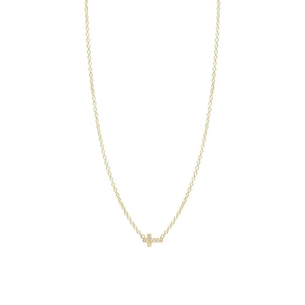 14K GOLD ITTY BITTY PAVE DIAMOND CROSS NECKLACE