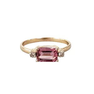 14k Gold Pink Tourmaline With Diamond Ring