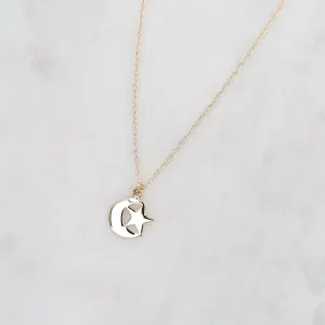 14k Moon & Star Pendant Necklace