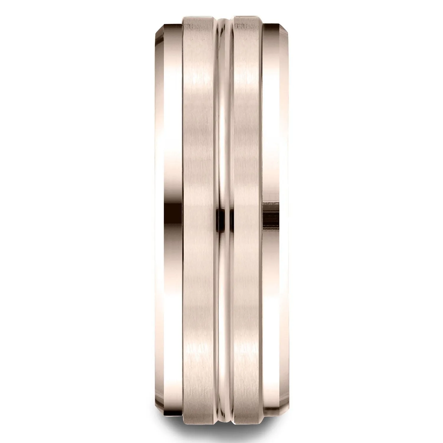 14k Rose Gold 8mm Comfort-fit Drop Bevel Satin Center Cut Design Band