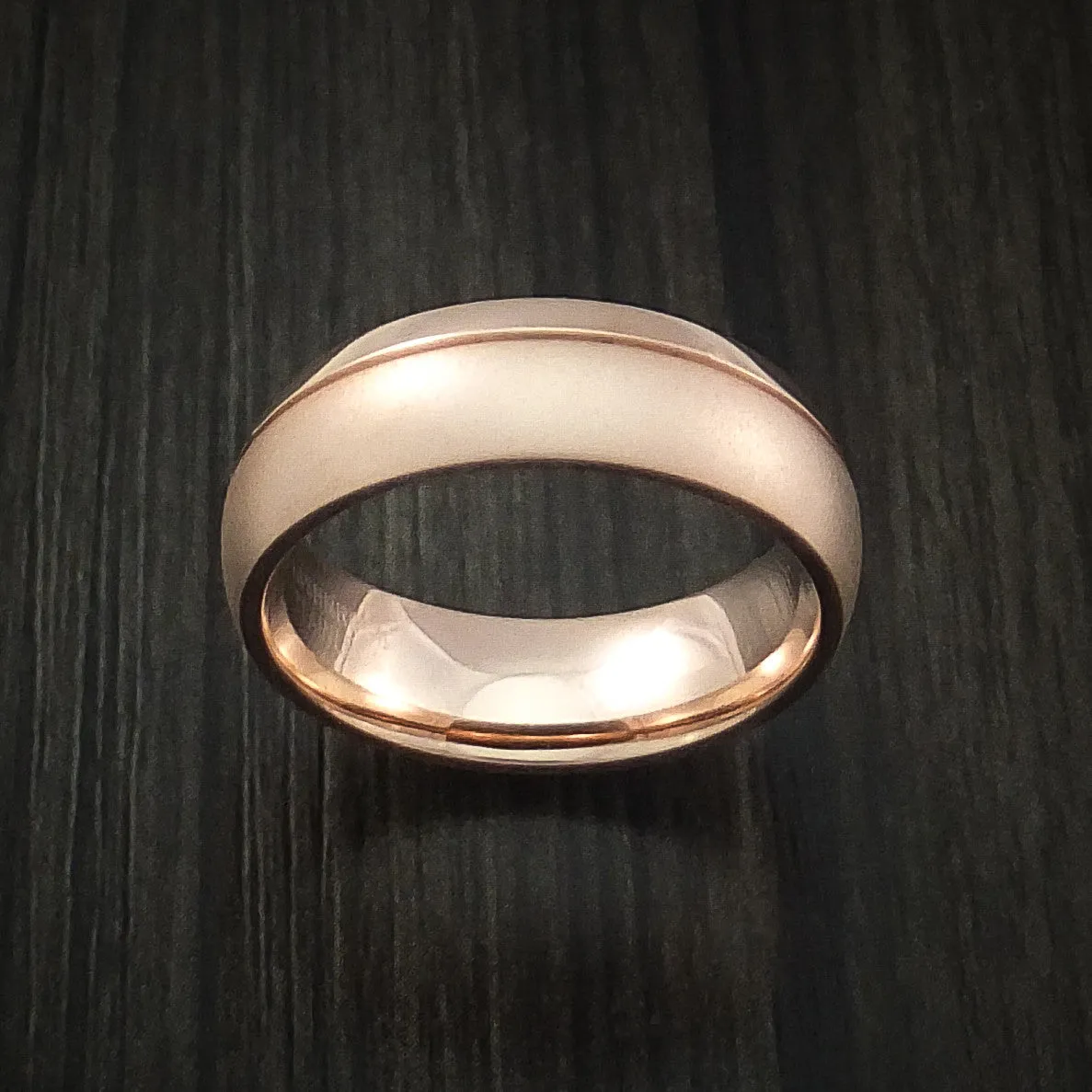 14K Rose Gold Classic Style Band with Two-Tone Finish Custom Made Men's Ring