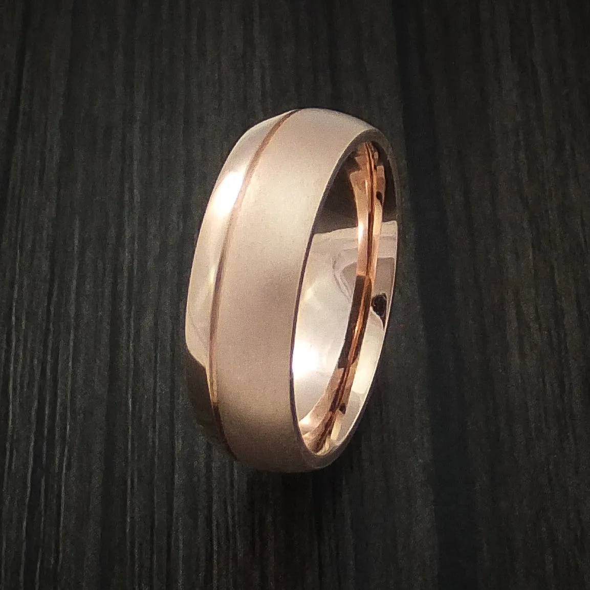 14K Rose Gold Classic Style Band with Two-Tone Finish Custom Made Men's Ring