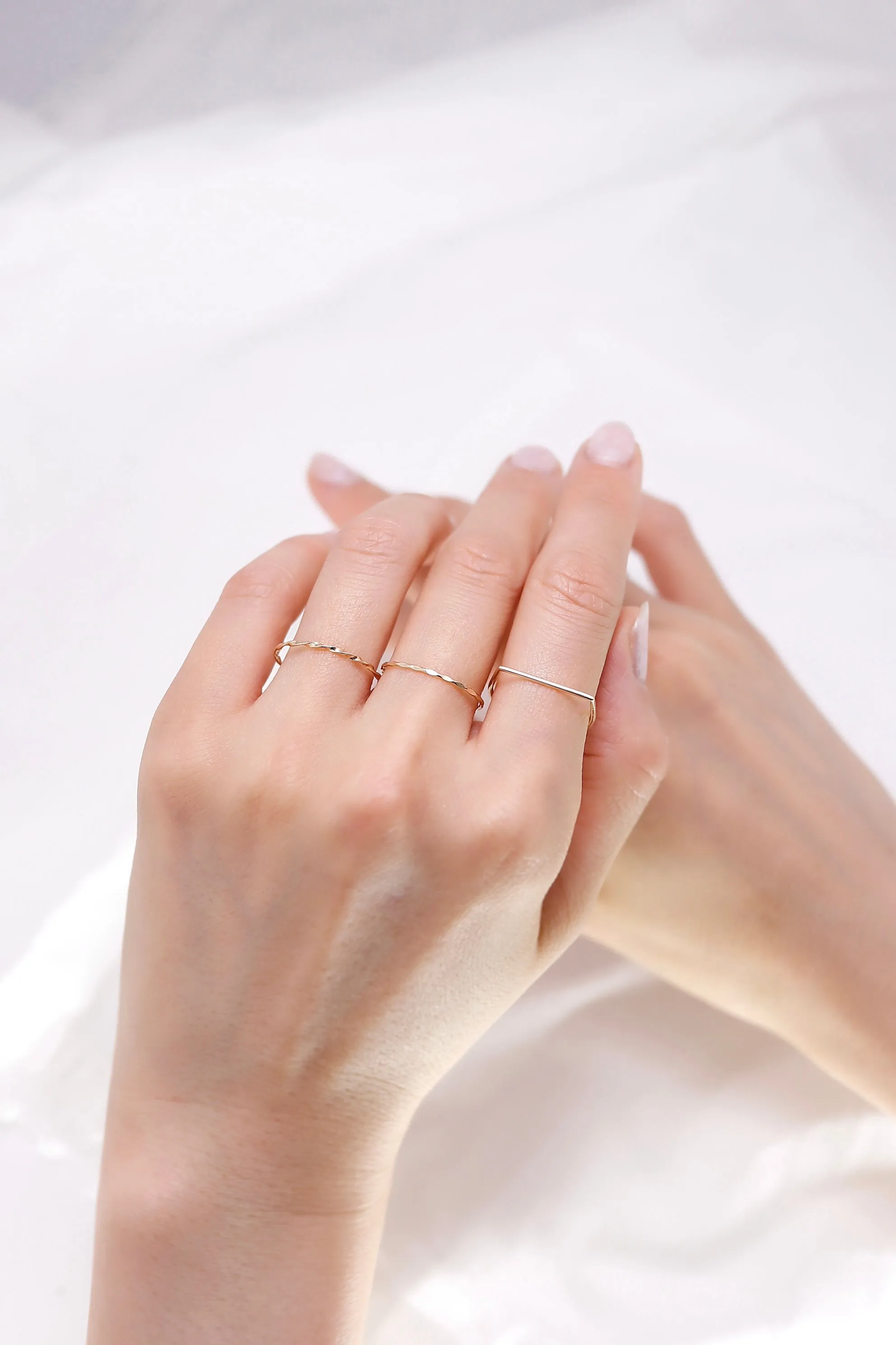14K Solid Gold Flat Diamond Cut Stackable Ring
