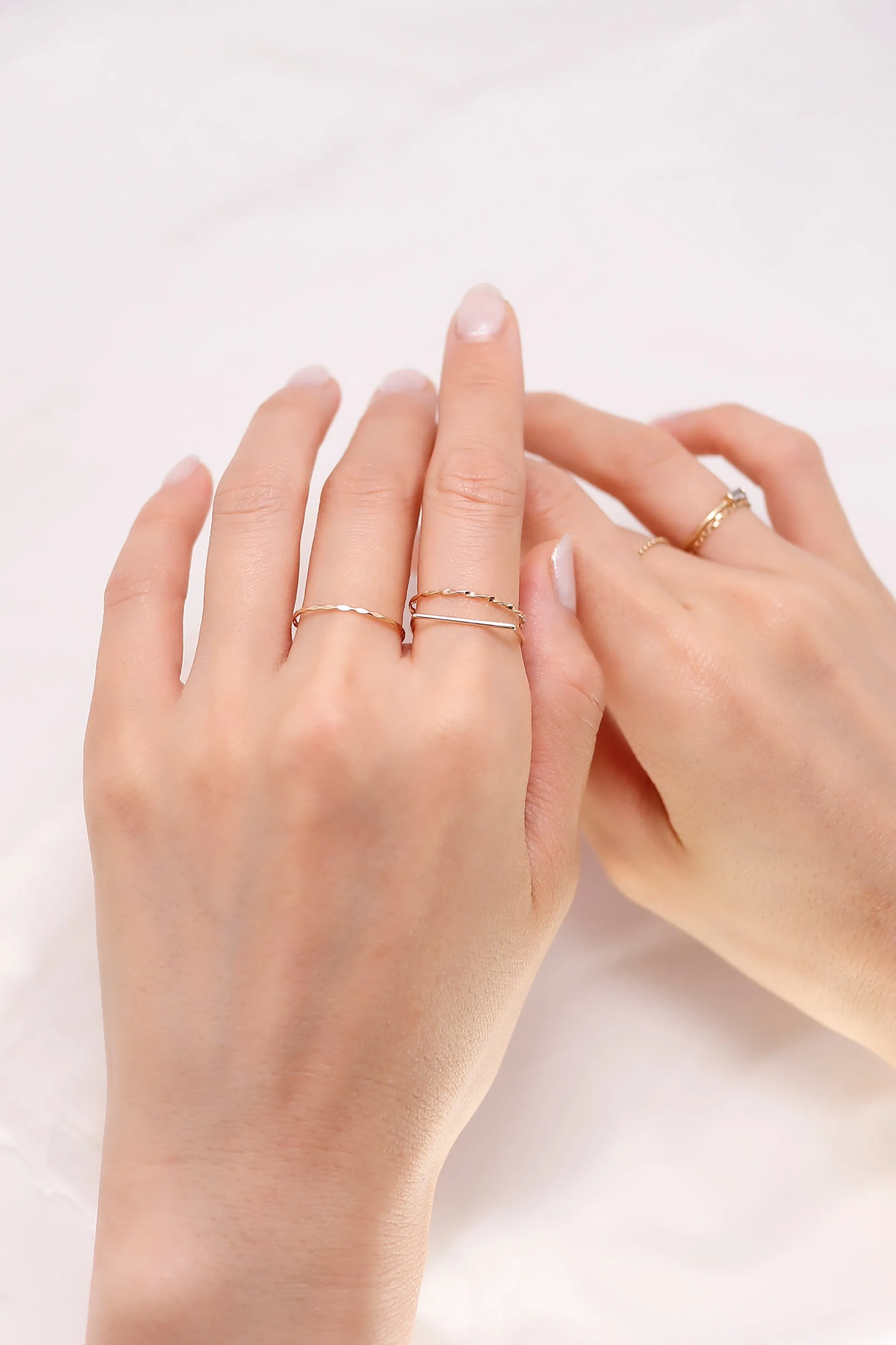 14K Solid Gold Flat Diamond Cut Stackable Ring