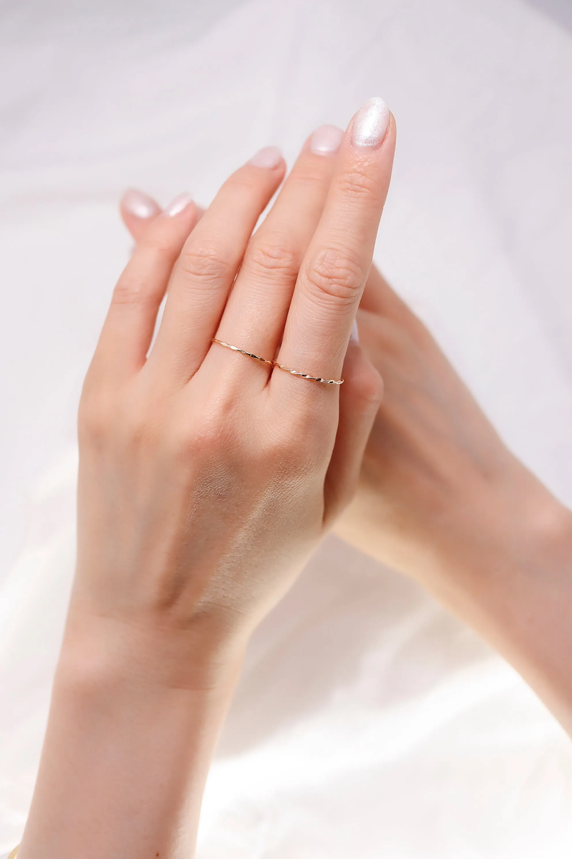 14K Solid Gold Flat Diamond Cut Stackable Ring