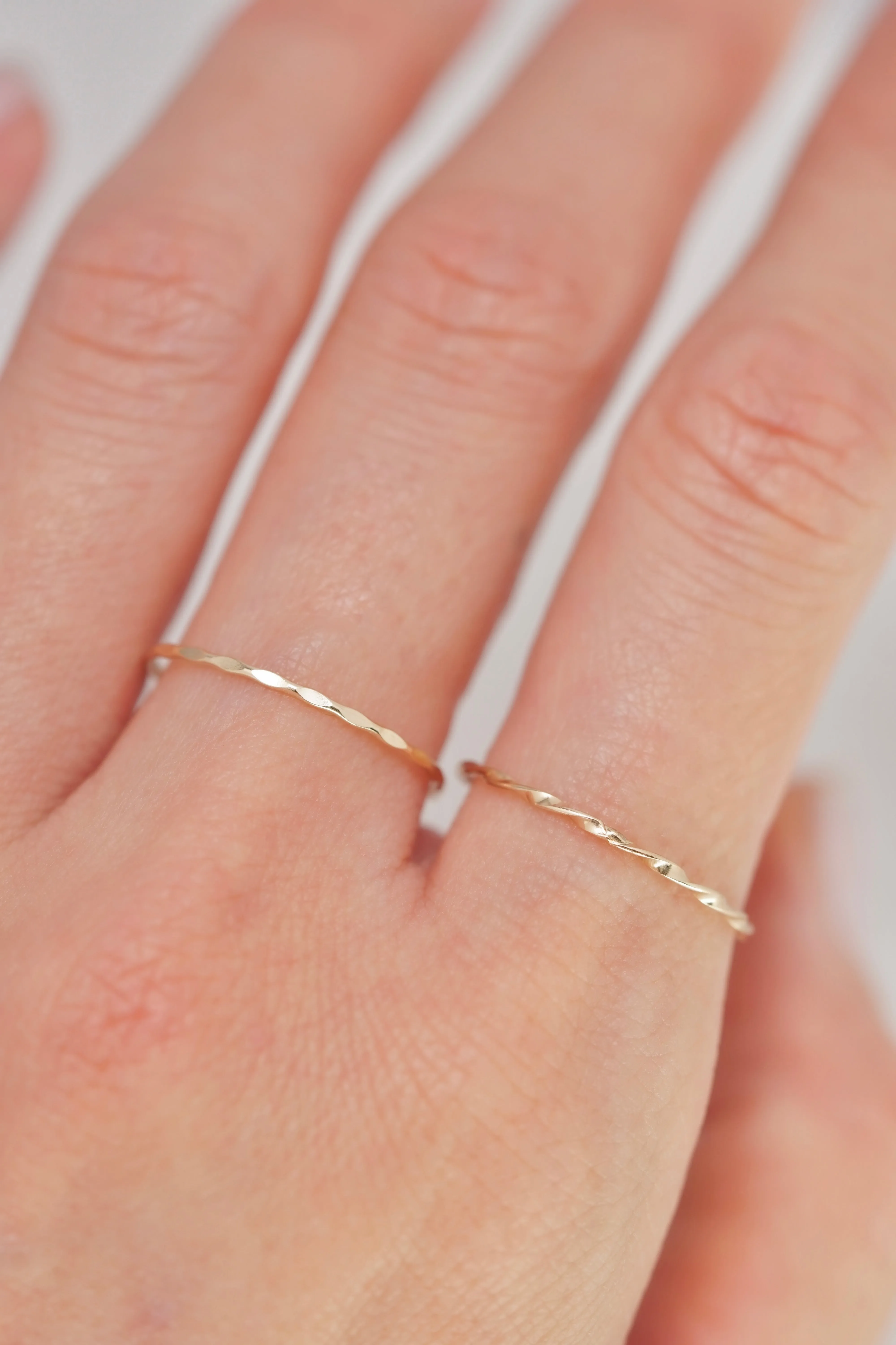 14K Solid Gold Flat Diamond Cut Stackable Ring