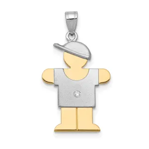 14k Two-tone Diamond Boy With Hat Hugs Pendant