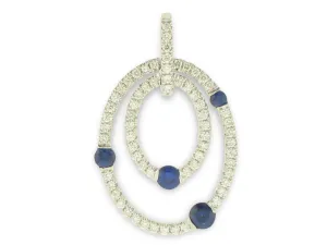 14K White Gold Double Diamond and Sapphire Pendant