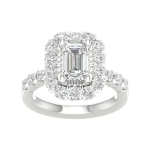 14K White Gold Lab Grown Emerald Diamond Halo Engagement Ring