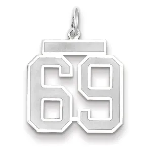 14k White Gold Satin Brush Finish Medium Size Number 69 Charm Pendant