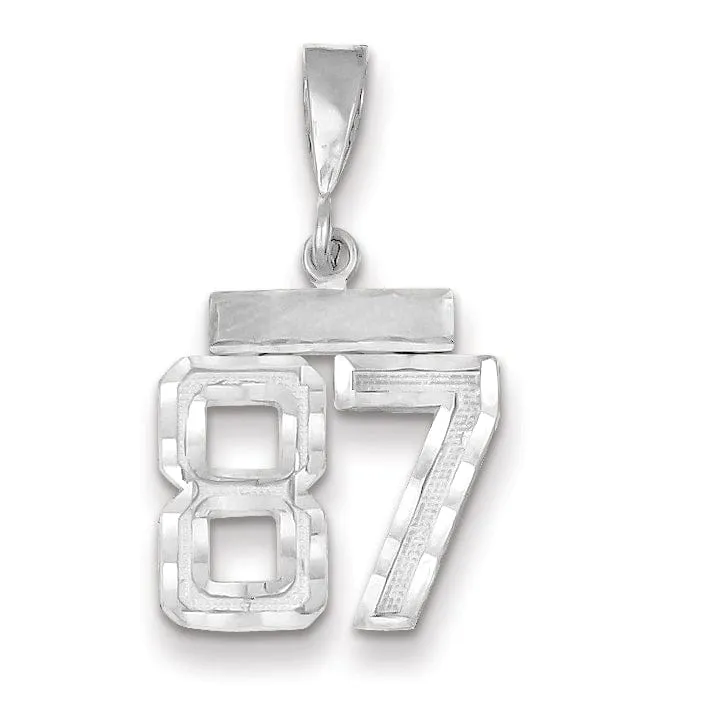 14k White Gold Small Size Diamond Cut Texture Finish Number 87 Charm Pendant