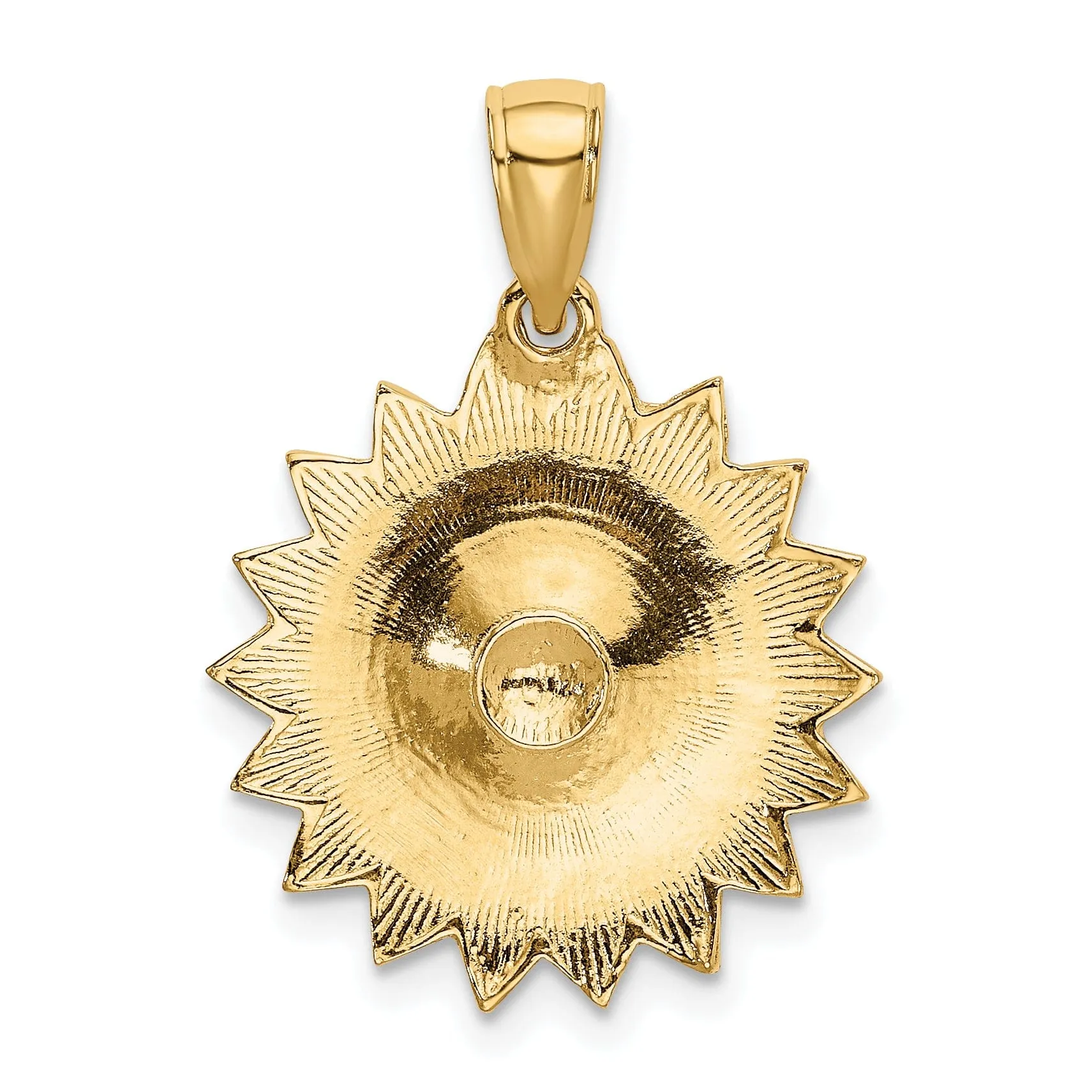14k Yellow Gold Casted Textured Back Solid Polished Finish Enameled White Daisy Flower Charm Pendant