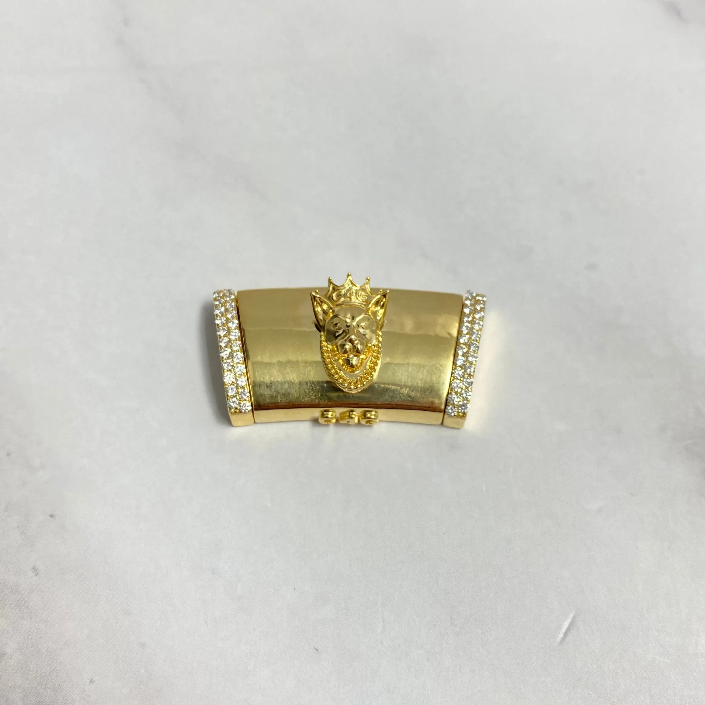 14K Yellow Gold Diamond On The Size Sleek Lock With Panther / 34.4gr / 19mm / 1.5in