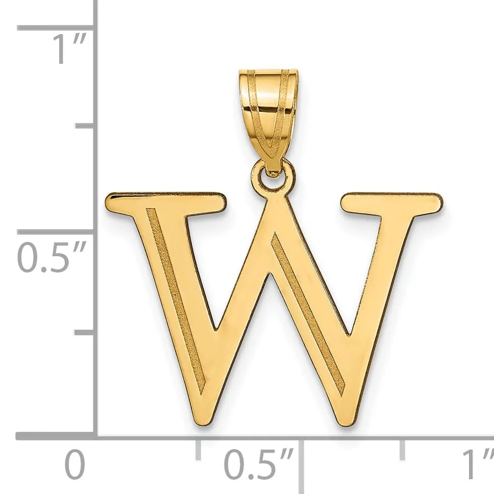 14k Yellow Gold Etched Finish Block Letter W Initial Design Pendant