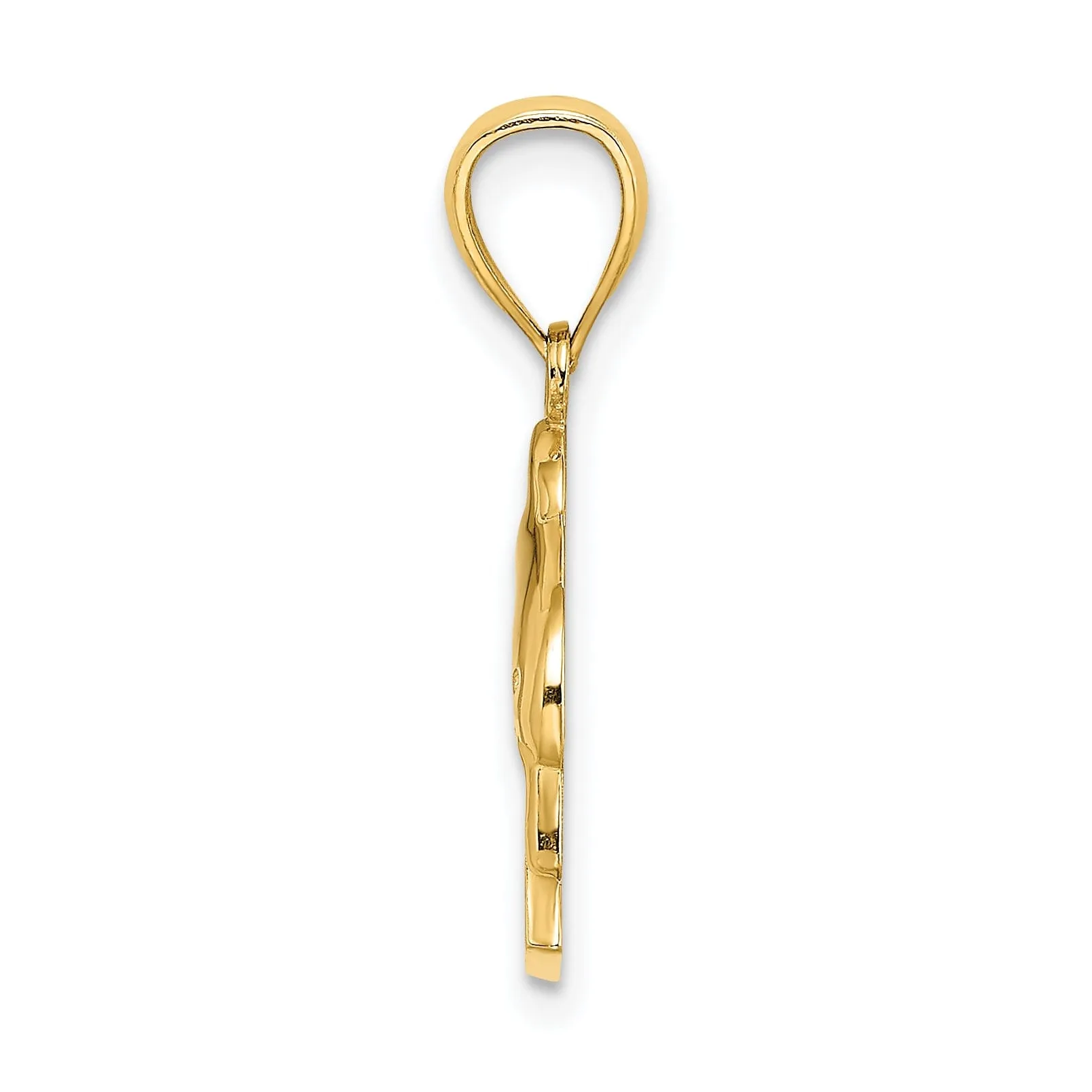 14K Yellow Gold Polished Finish KEY WEST Banner Sign Under Dolphin Charm Pendant