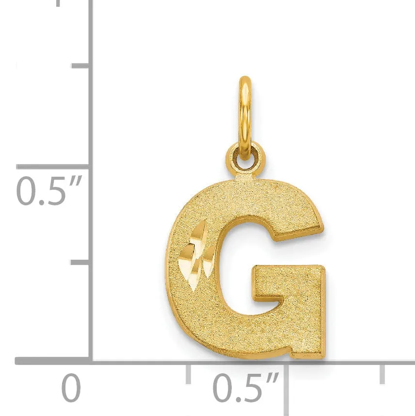 14k Yellow Gold Satin Diamond Cut Finish Letter G Initial Charm Pendant