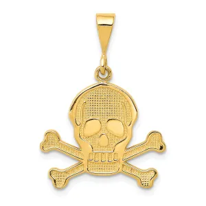 14K Yellow Gold Textured Polished Finish Skull and Bones Charm Pendant