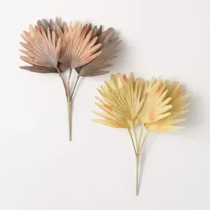 15.5"H Sullivans Bleached Purple & Yellow Palm Bush Set of 2