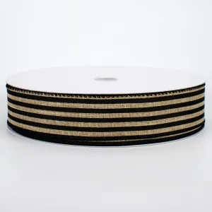 1.5" Cabana Stripes Ribbon: Black & Beige (50 Yards)