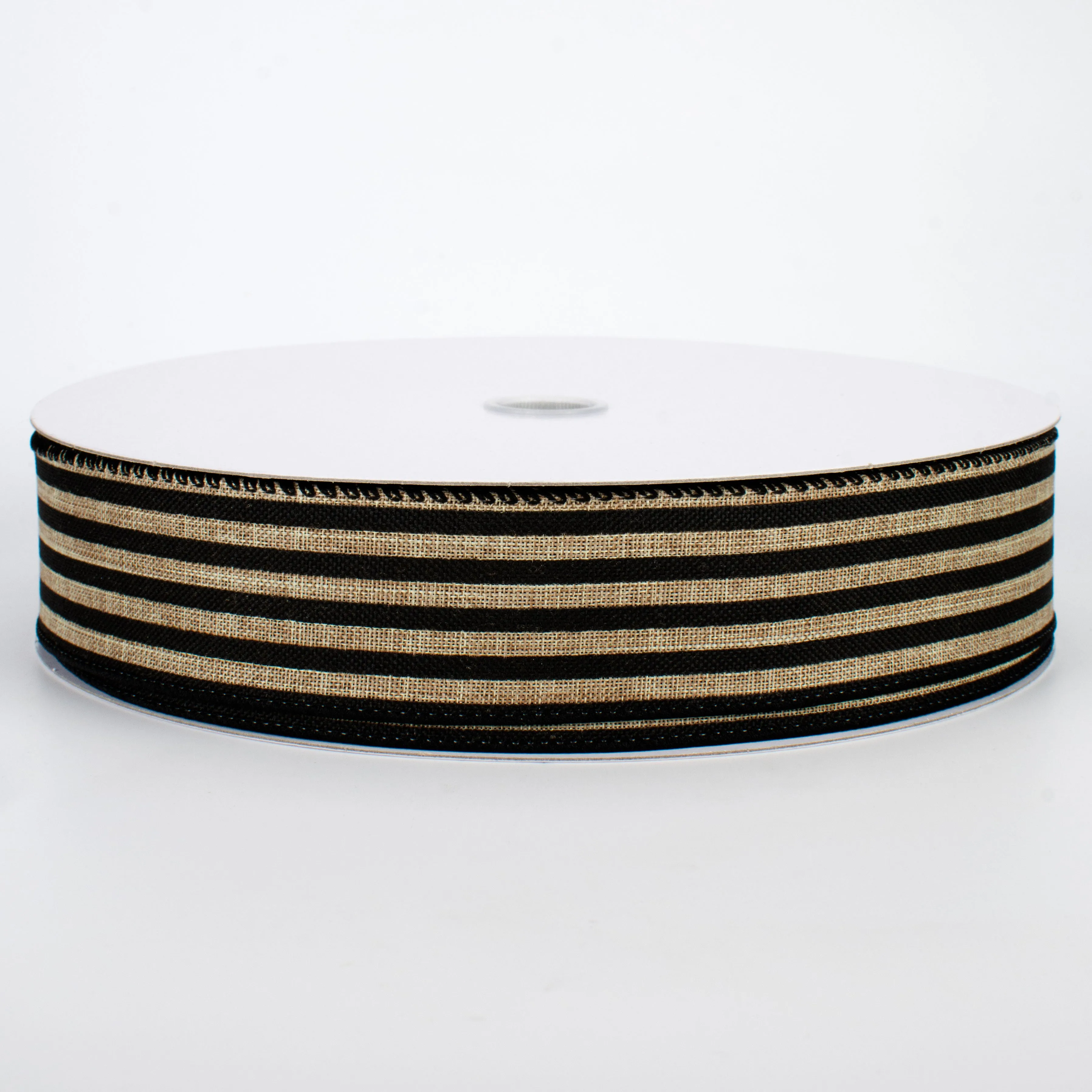 1.5" Cabana Stripes Ribbon: Black & Beige (50 Yards)