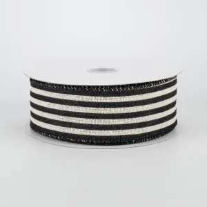 1.5" Cabana Stripes Ribbon: Black & Natural (10 Yards)