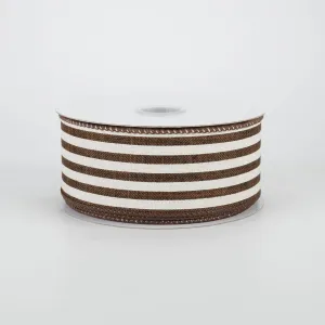 1.5" Cabana Stripes Ribbon: Brown & Ivory (10 Yards)