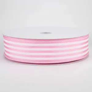 1.5" Cabana Stripes Ribbon: White on Pink Satin (50 Yards)