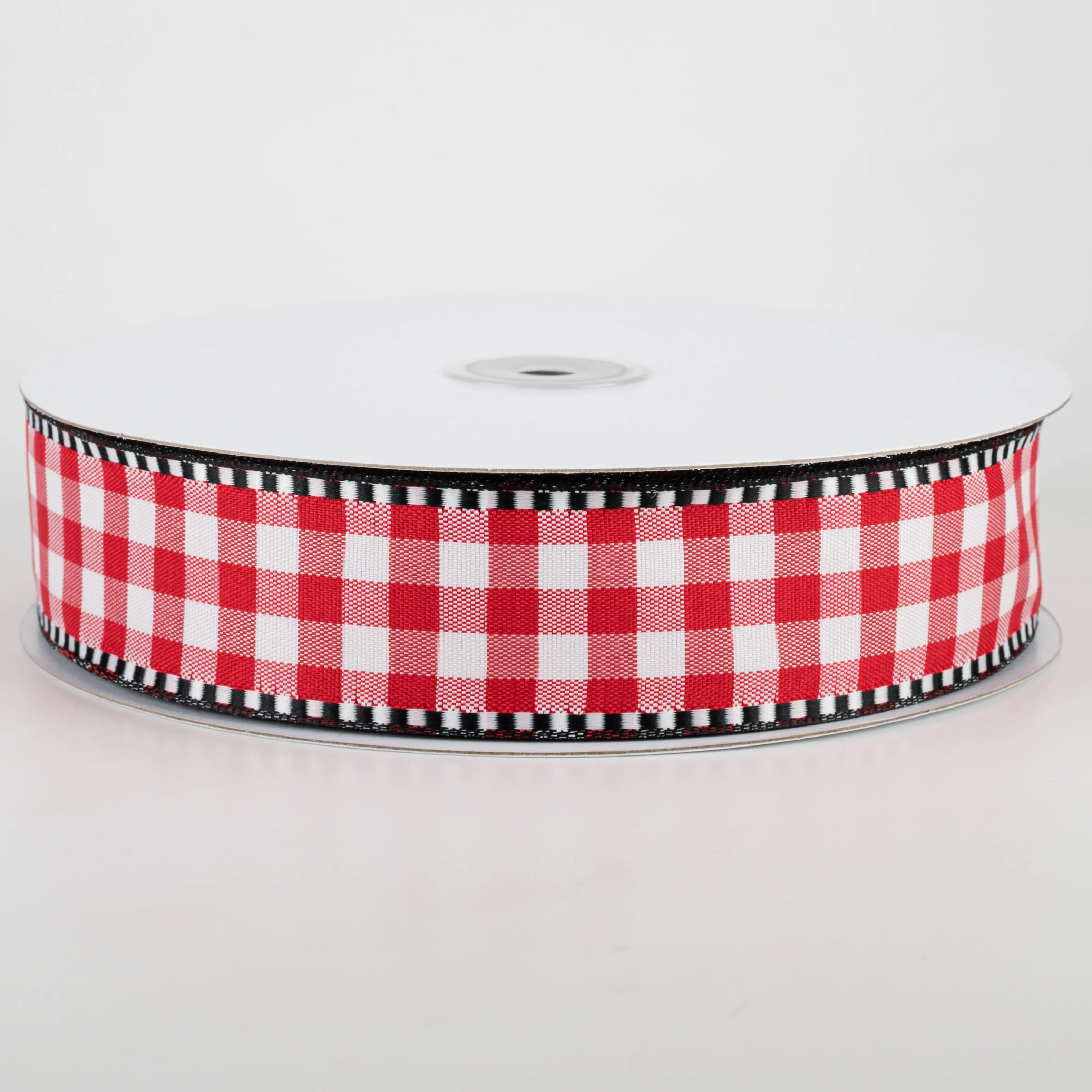 1.5" Dashed Edge Check Plaid Ribbon: Red & White (50 Yards)