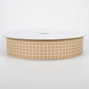 1.5" Embroidered Stitched Squares Ribbon: Natural (50 Yards)