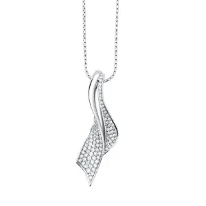 18ct White Gold 1.00ct diamond covered ribbon pendant